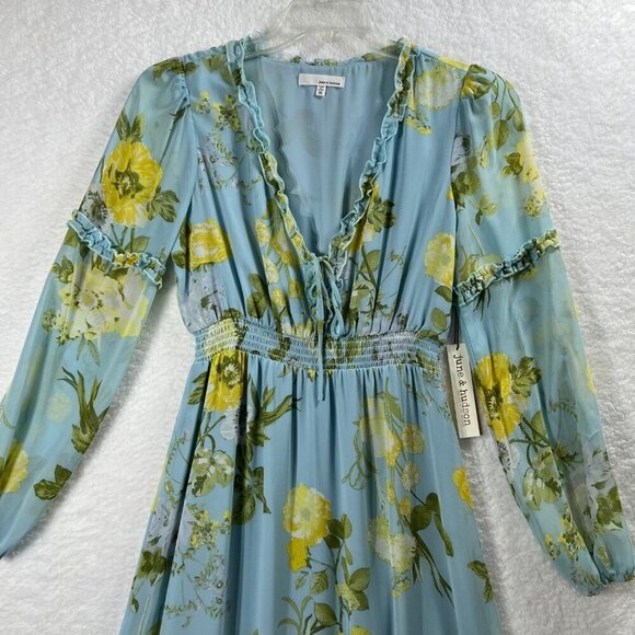 NWT June Hudson M Womens Maxi Dress Chiffon Ruffle Hem Smocked Waist Fairycore - Picture 11 of 16